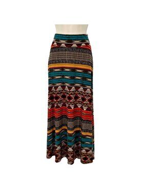 Veronica M Womens Southwest Print Stretch Knit Maxi Skirt M USA Made